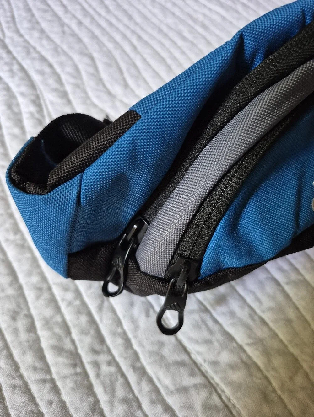 Vintage adidas Blue and Black Waist Bag with Gray Trim